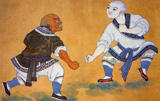 Painting of Shaolin Arhats Practising Boxing