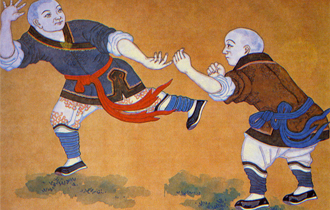 Painting of Shaolin Arhats Practising Boxing